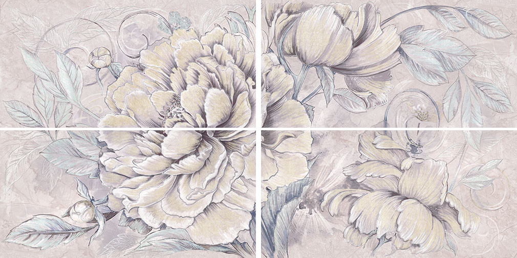 Керамическая плитка 126x63 Панно Delicato bouquet perla 4шт матовая разноцветная Керлайф Керамическая плитка 126x63 Панно Delicato bouquet perla 4шт матовая разноцветная Керлайф