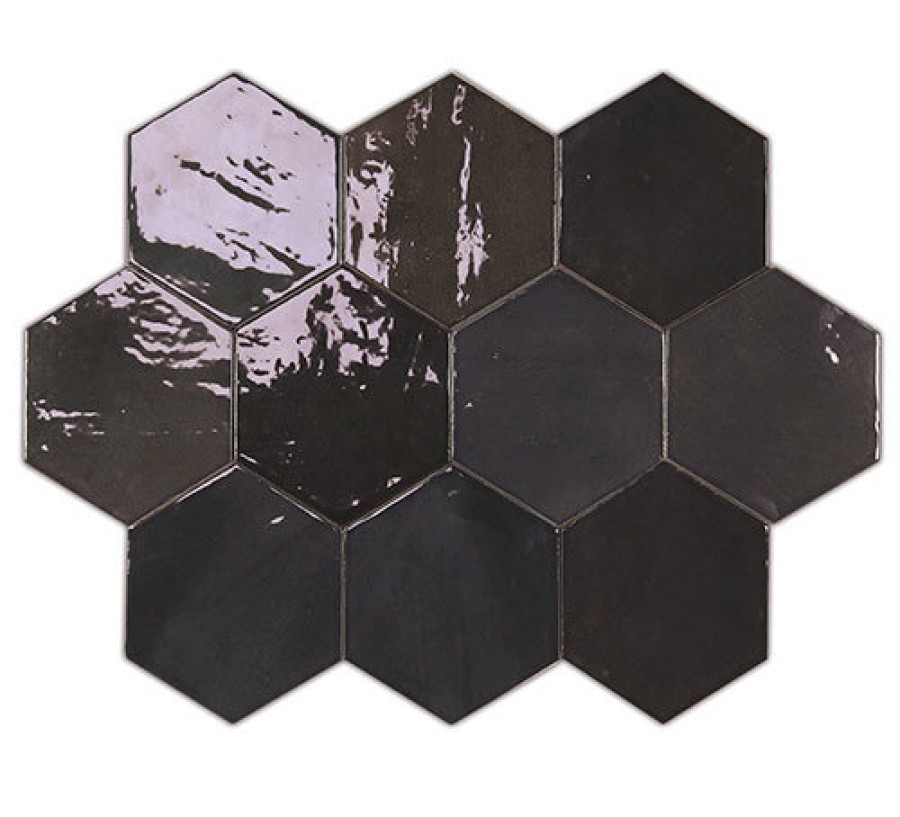 Плитка 12x11 11мм Zellige Hexa Graphite 122087 глянцевая черный однотонная, краска, штукатурка Wow Плитка 12x11 11мм Zellige Hexa Graphite 122087 глянцевая черный однотонная, краска, штукатурка Wow