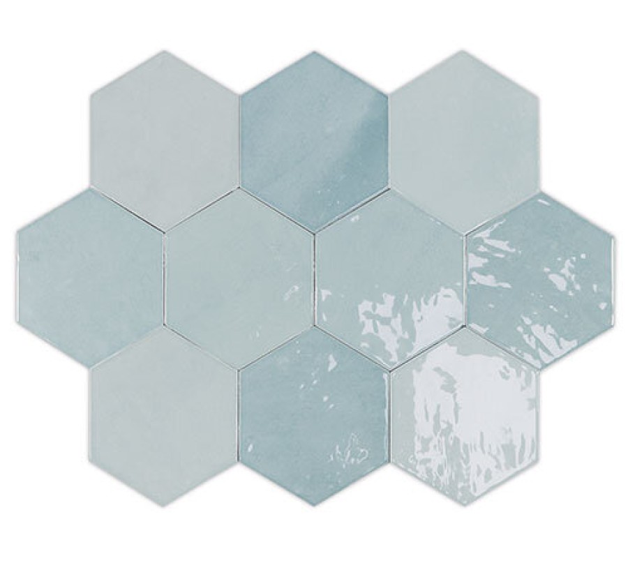 Плитка 12x11 11мм Zellige Hexa Aqua 122081 глянцевая голубой однотонная, краска, штукатурка Wow Плитка 12x11 11мм Zellige Hexa Aqua 122081 глянцевая голубой однотонная, краска, штукатурка Wow